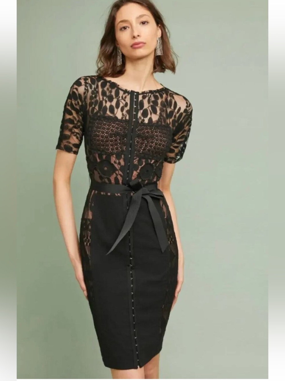 Beguile by Byron Lars Black Lace Belted Sheath Dress